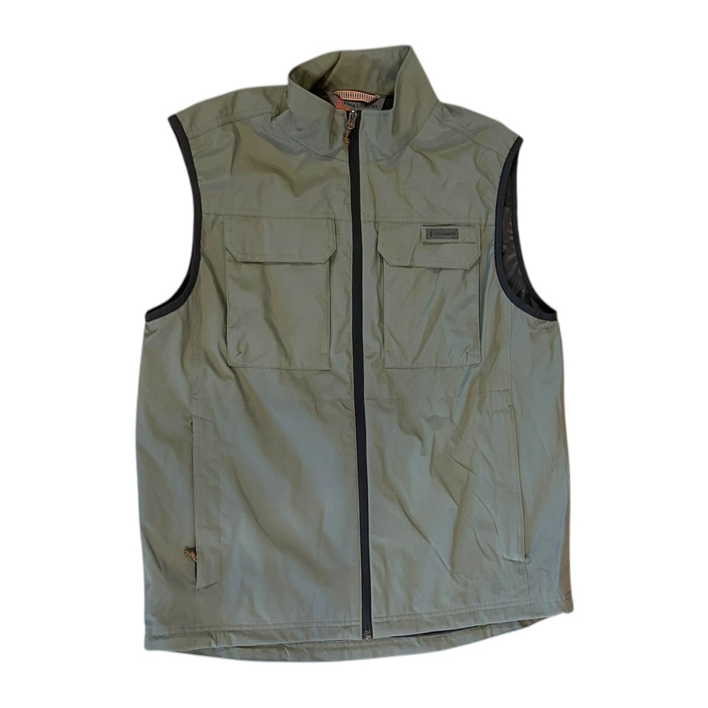Free Country Zip Vest Mens Medium Pockets Fishing Hiking Green Khaki lightweight